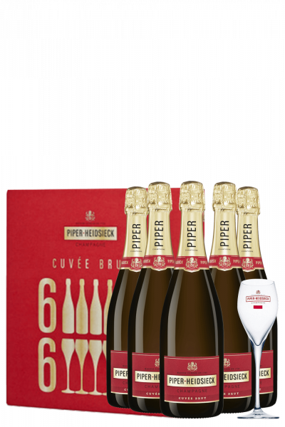 6 Bottiglie Piper-Heidsieck Cuv+¿e Brut 75cl + 6 Bicchieri
