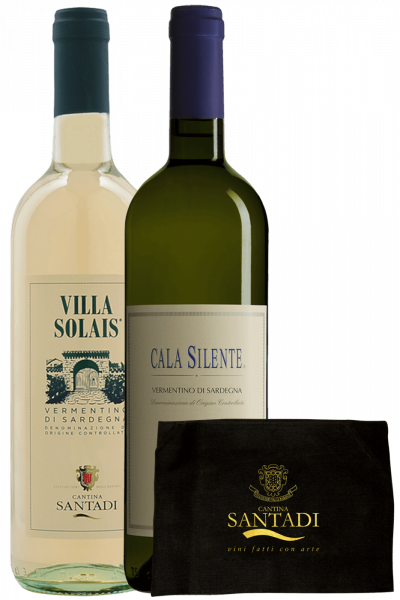 Vermentino Villa Solais 2023 + Cala Silente 2022 Cantina Santadi + FREE Cantina Santadi apron