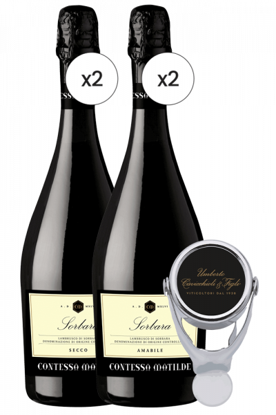 2 Lambrusco Amabile + 2 Lambrusco Secco Contessa Matilde Cavicchioli + FREE Cavicchioli stopper