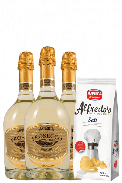 3 Prosecco DOC Treviso Butterfly 2022 Astoria + Amica Chips Alfredo's Sea Salt 3 x 150gr