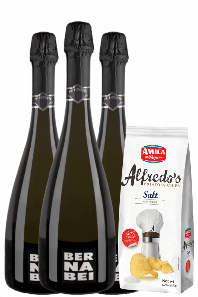 3 Prosecco DOC Treviso Millesimato 2023 Bernabei + Amica Chips Alfredo's Sea Salt 3 x 150gr