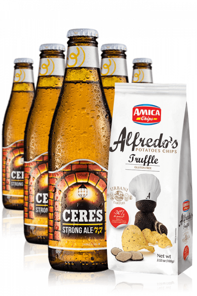 Ceres Strong Ale 24 x 33cl + Amica Chips Truffle Alfredo's 3 x 100gr