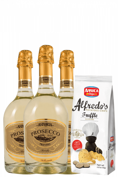3 Prosecco DOC Treviso Butterfly 2022 Astoria + Amica Chips Truffle Alfredo's 3 x 100gr