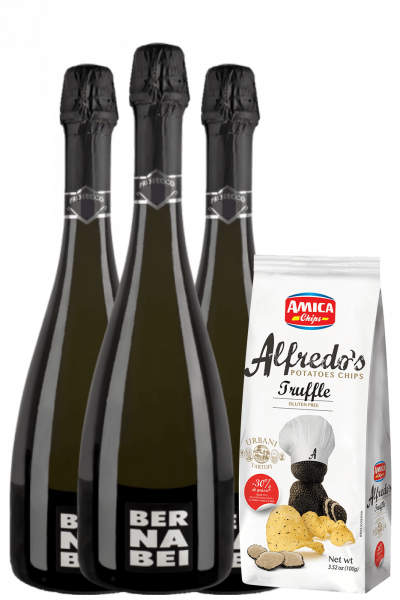 3 Prosecco DOC Treviso Millesimato 2023 Bernabei + Amica Chips Truffle Alfredo's 3 x 100gr