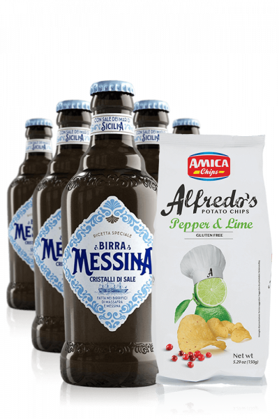 Messina Beer Salt Crystals 24 x 33cl + Amica Chips Pepper &amp; Lime Alfredo's 3 x 150gr