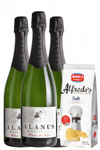 3 Classic Method Alanus Brut Blanc De Noir 2019 + Amica Chips Alfredo's Sea Salt 3 x 150gr