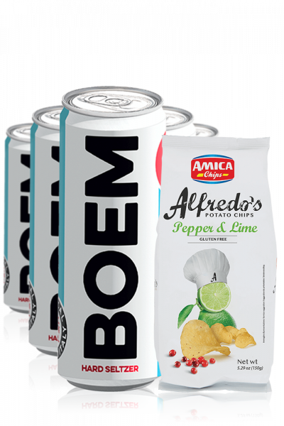 Hard Seltzer Boem da 24 x 33cl + Amica Chips Pepper & Lime Alfredo's 3 x 150gr