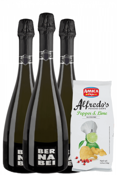 3 Prosecco DOC Treviso Millesimato 2023 Bernabei + Amica Chips Pepper &amp; Lime Alfredo's 3 x 150gr