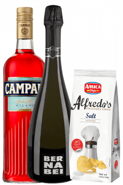Bitter Campari 1Liter + Prosecco DOC 2022 Bernabei + Amica Chips Alfredo's Sea Salt 3 x 150gr