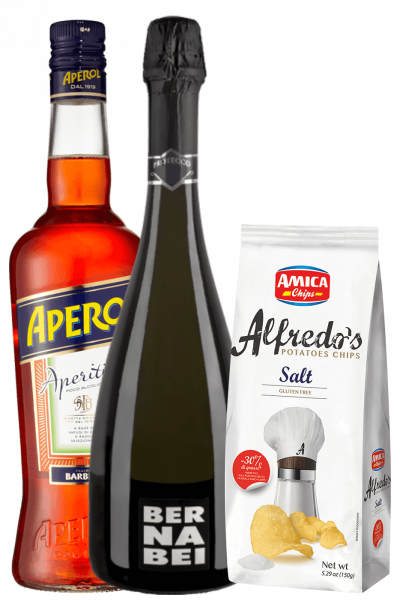Aperitif Aperol 1Liter + Prosecco DOC 2022 Bernabei + Amica Chips Sea Salt Alfredo's 3 x 150gr